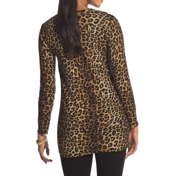 Chico's Peyton Animal Print V-Neck Boyfriend Cardigan Black/Brown M/8 - Picture 4 of 9